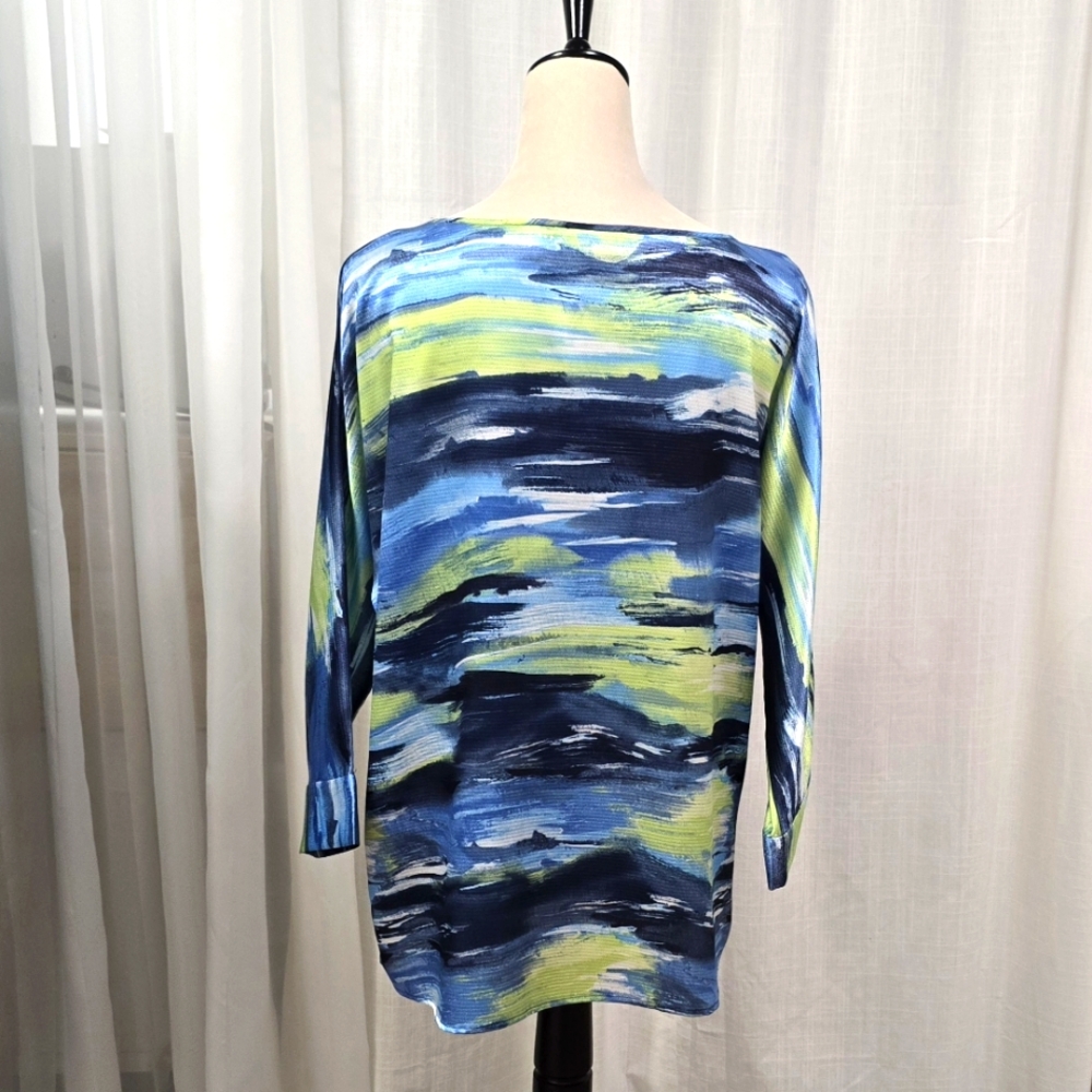 2/$30 Chicos Blue & Green Womens Pullover Top Size 1 - Picture 5 of 10